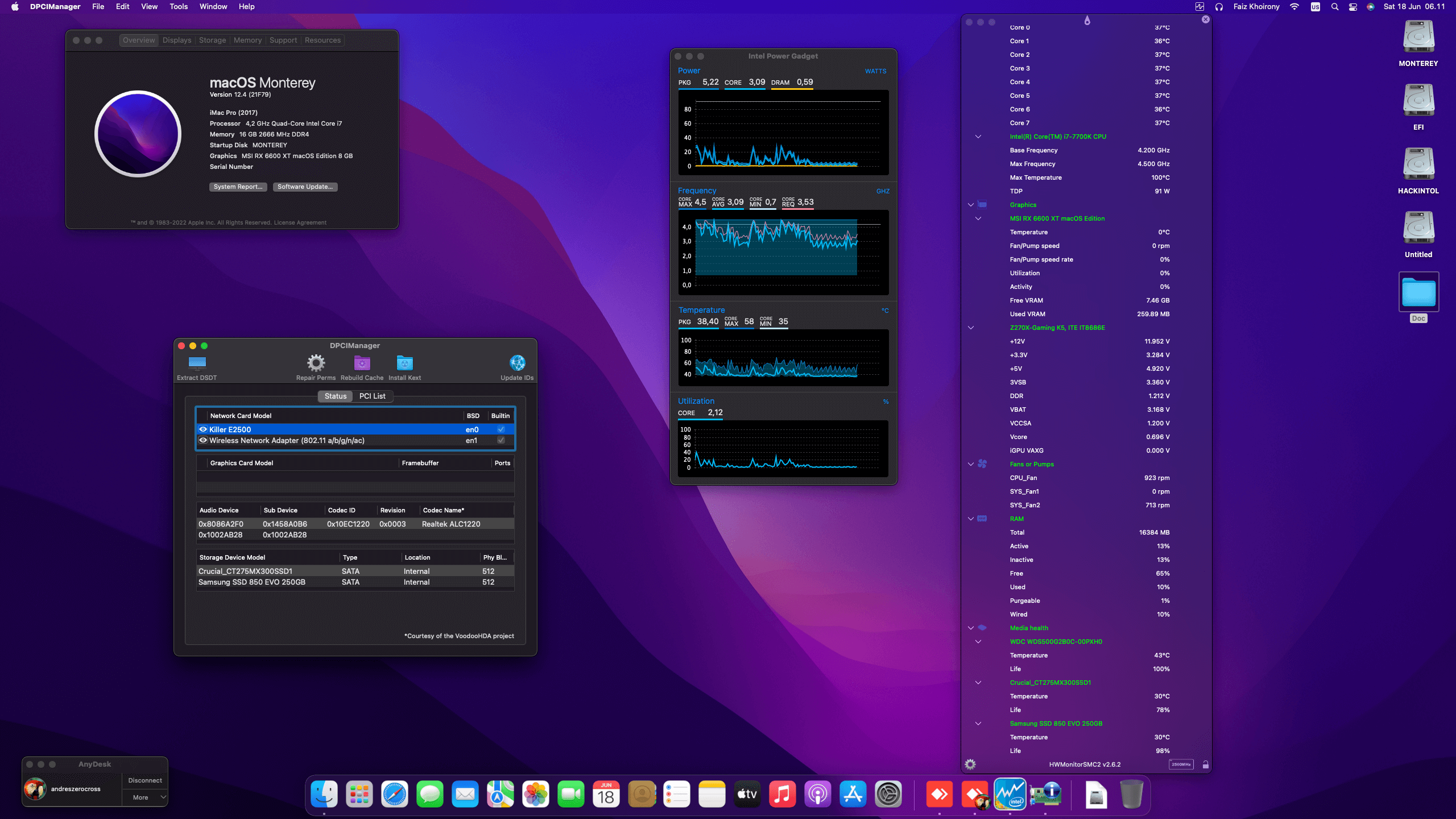 Success Hackintosh macOS Monterey 12.4 Build 21F79 in Gigabyte GA-Z270X-Gaming K5 + Intel Core i7 7700K + MSI RX 6600 XT